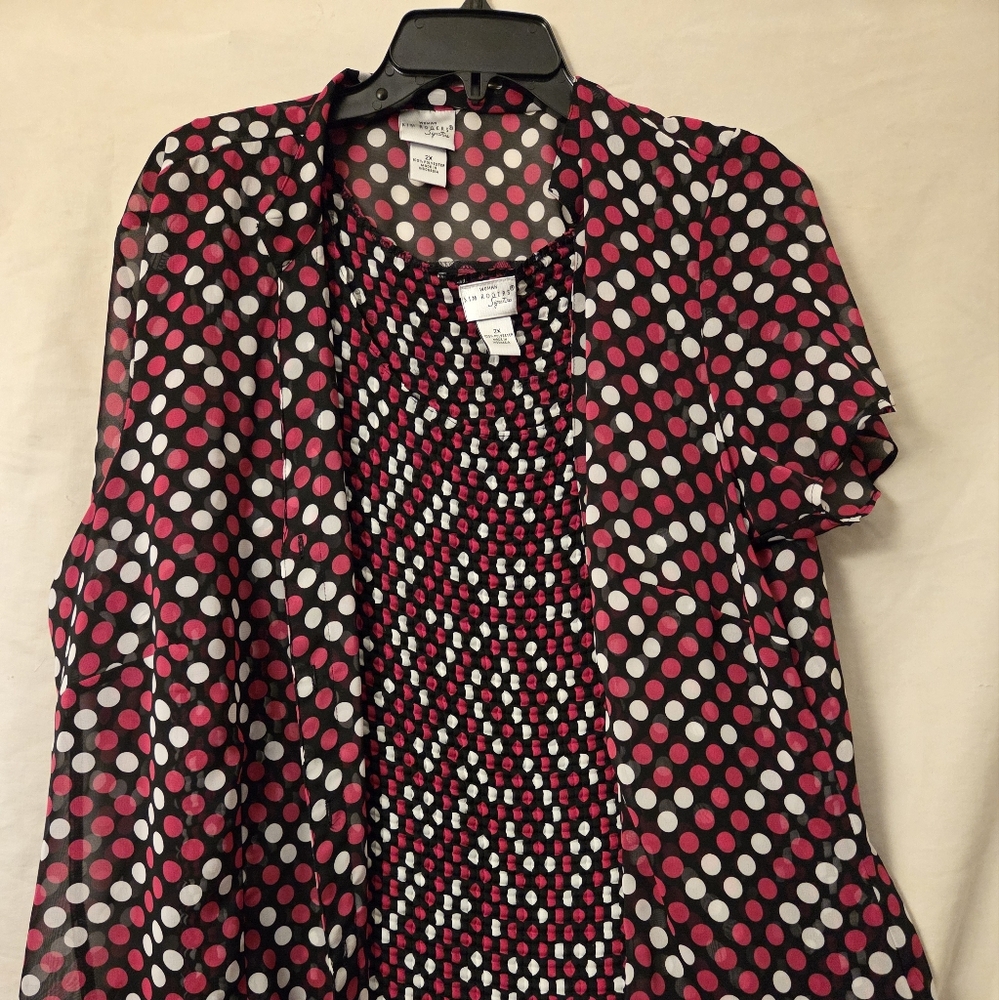 Kim Rodgers Ruffled Red and White Blouse Layered